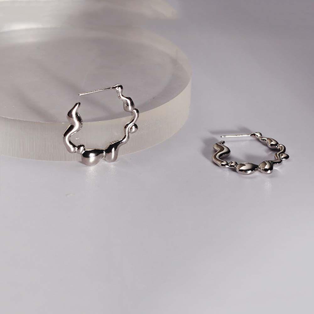 QQMALL Bông Tai Hình Chữ C Bằng Bạc Phong Cách Hàn Quốc Cổ Điển Thời Trang Cho Nữ