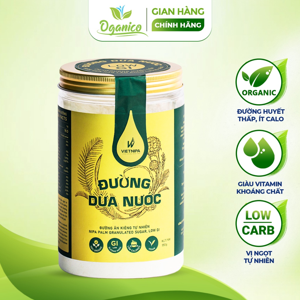 Đường mật dừa nước hữu cơ Vietnipa cho người ăn kiêng, tiểu đường 550gram - Oganico