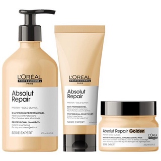 Bộ gội, xả, hấp nhũ vàng phục hồi tóc khô xơ, hư tổn Loreal Professionnel phục hồi tóc hư tổn Repair Golden
