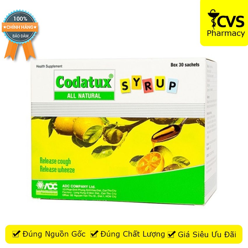 Codatux Syrup - Hộp 30 Gói Siro Giúp Giảm Ho & Viêm Họng - cvspharmacy