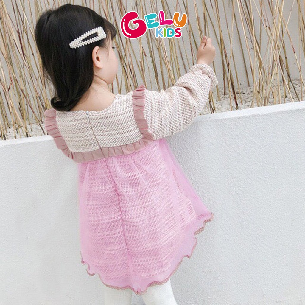 Váy dạ hồng lót lông mix voan GELU dáng babydoll dễ thương cho bé