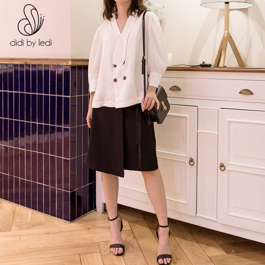 Váy công sở DIDI by LEDI, Chân váy kiểu tà thắt nơ eo, dáng suôn lưng cao, vải Visco màu Đen  size S M L XL - V950 | BigBuy360 - bigbuy360.vn