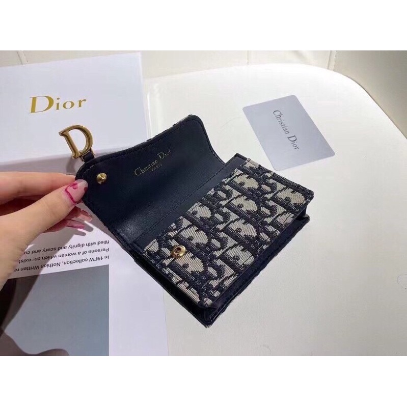 Ví mini thời trang Dior CD dáng gập, chất liệu da cao cấp phối họa tiết siêu sang