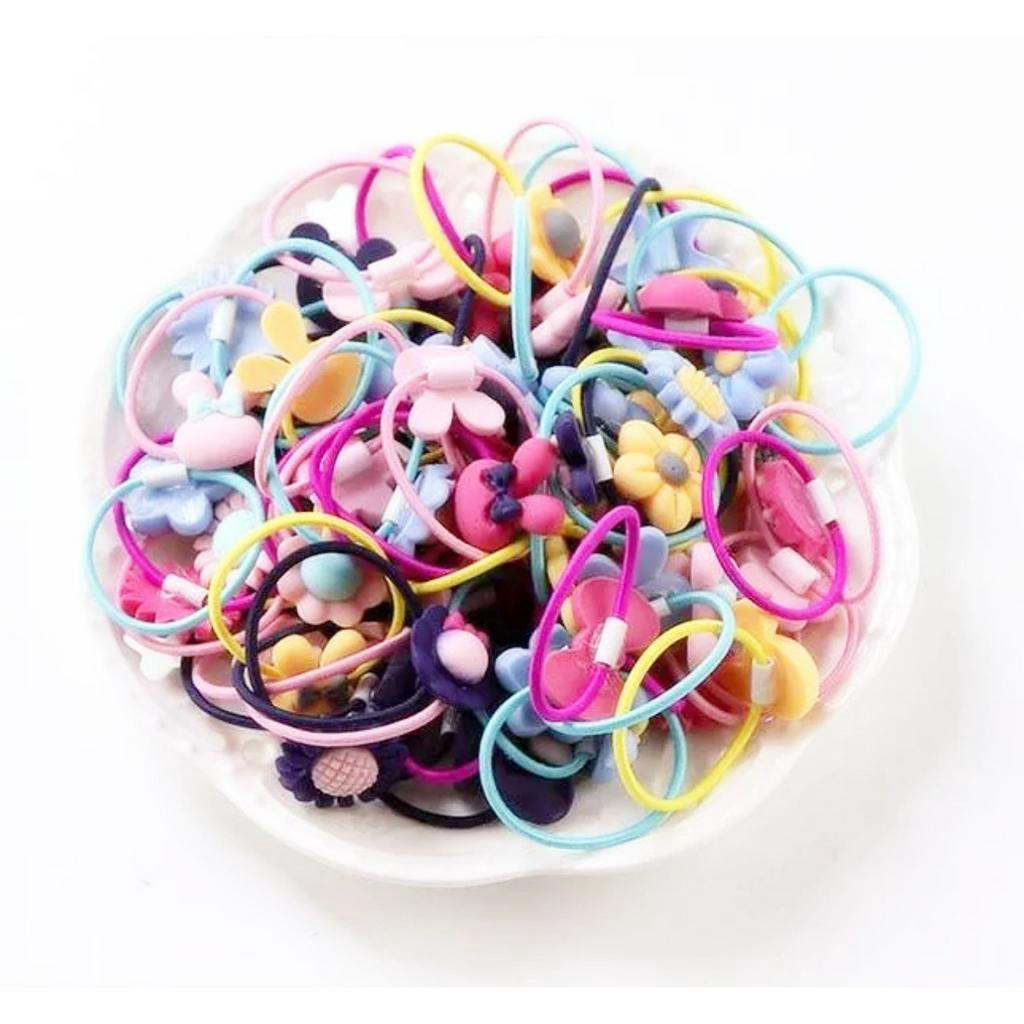 Hộp 40 dây buộc tóc cho bé Nhiều Mẫu Xinh Cute Tặng Kèm 1 Hộp Thiếc Hello Kitty