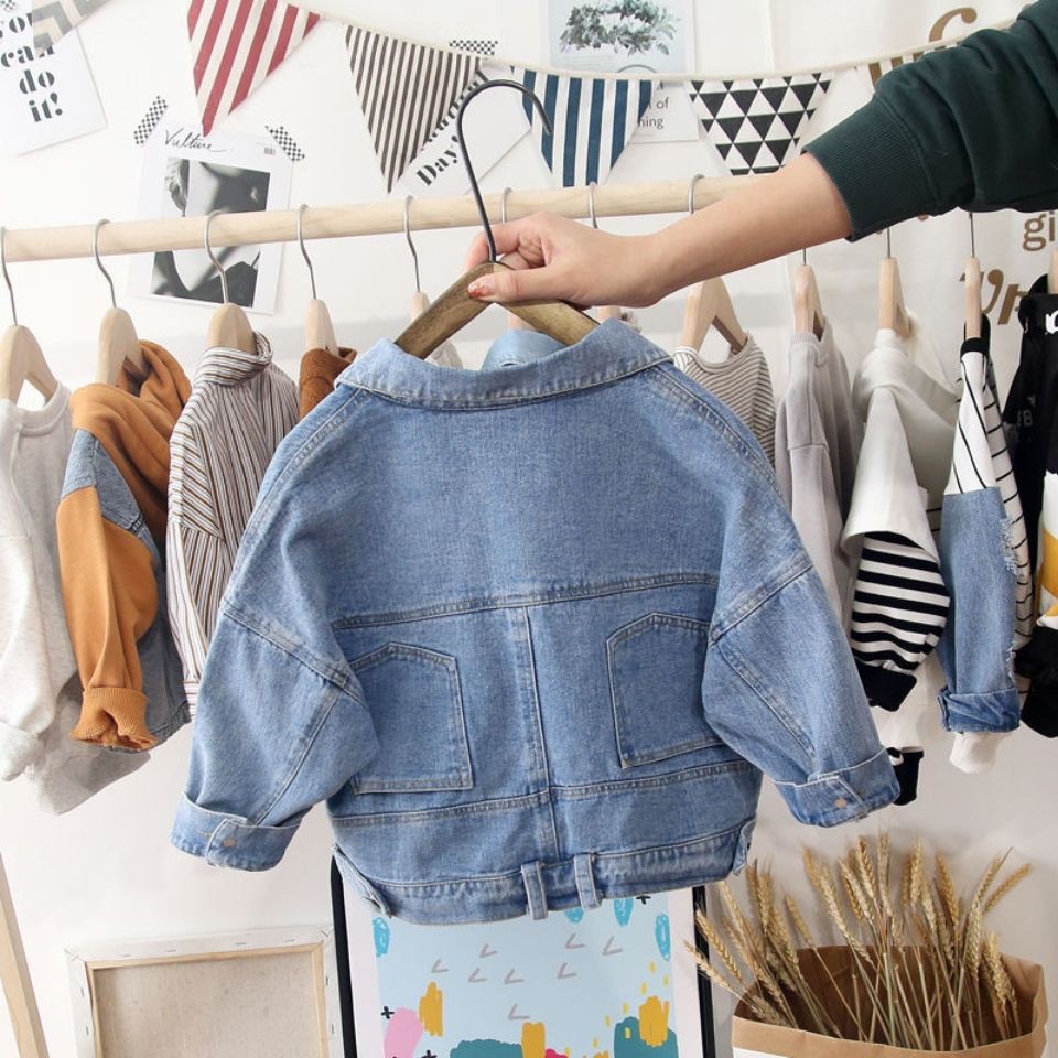 Thời trang nam nữ áo khoác denim jacket dài tay áo khoác trơn màu
