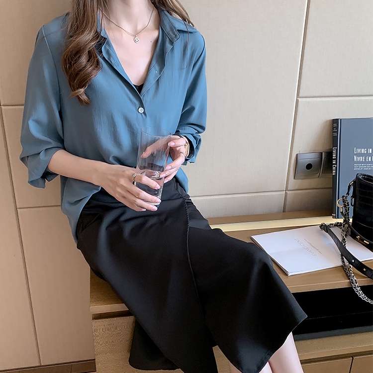Áo Sơ Mi Tay Dài Dáng Rộng Màu Trơn Thiết Kế Mới Thời Trang Theo Phong Cách Hàn Quốc