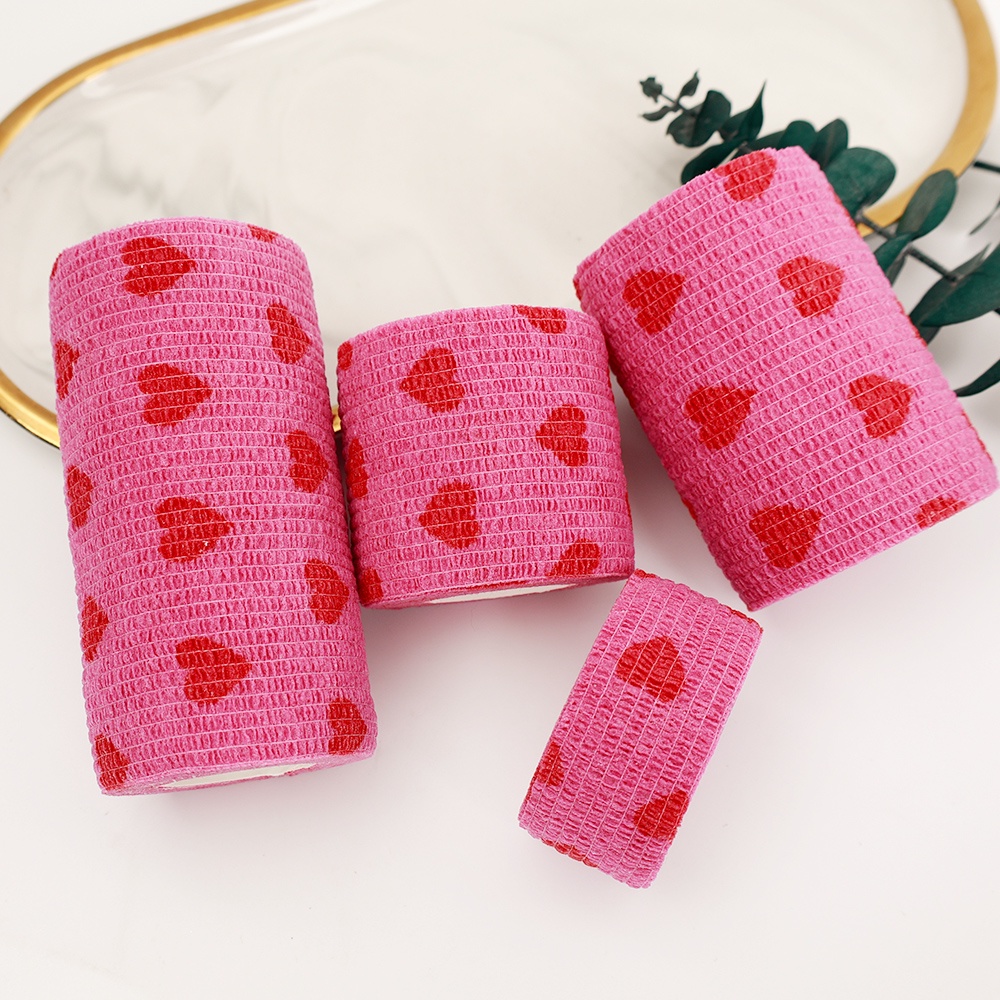 1 Cuộn Băng Quấn Khớp Đầu Gối Co Giãn Thoáng Khí In Hình Trái Tim Màu Đỏ Phong Cách Thể Thao