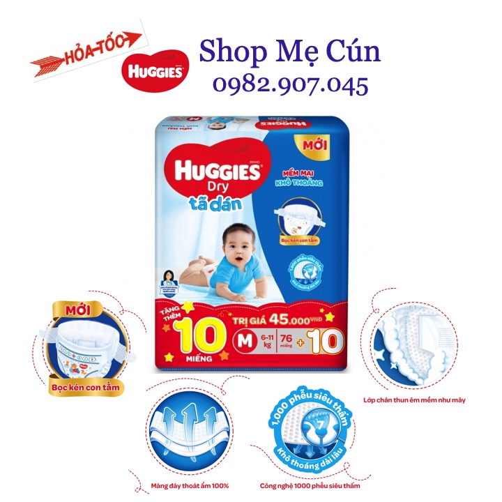 [MẪU MỚI] Tã dán Huggies M76/L68/XL62/XXL56 date mới nhất