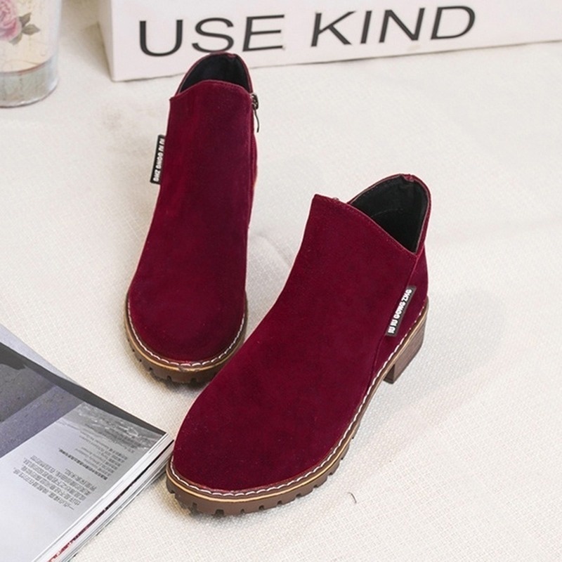 Giày bốt cổ ngắn đế bằng vải nhung phong cách Anh Quốc size 35-40 cho nữ