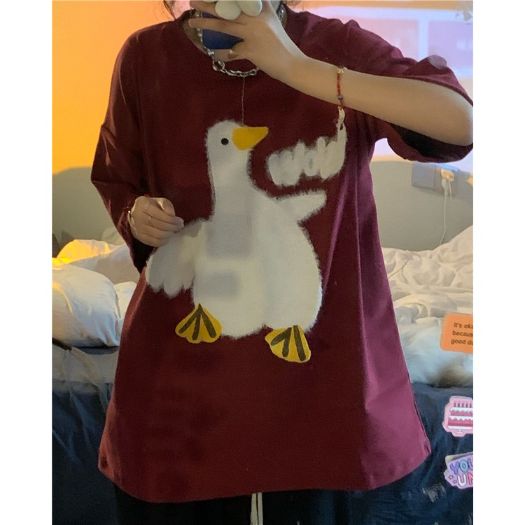 Áo Thun Tay Ngắn Dáng Rộng In Họa Tiết Hoạt Hình Thời Trang Cho Nữ