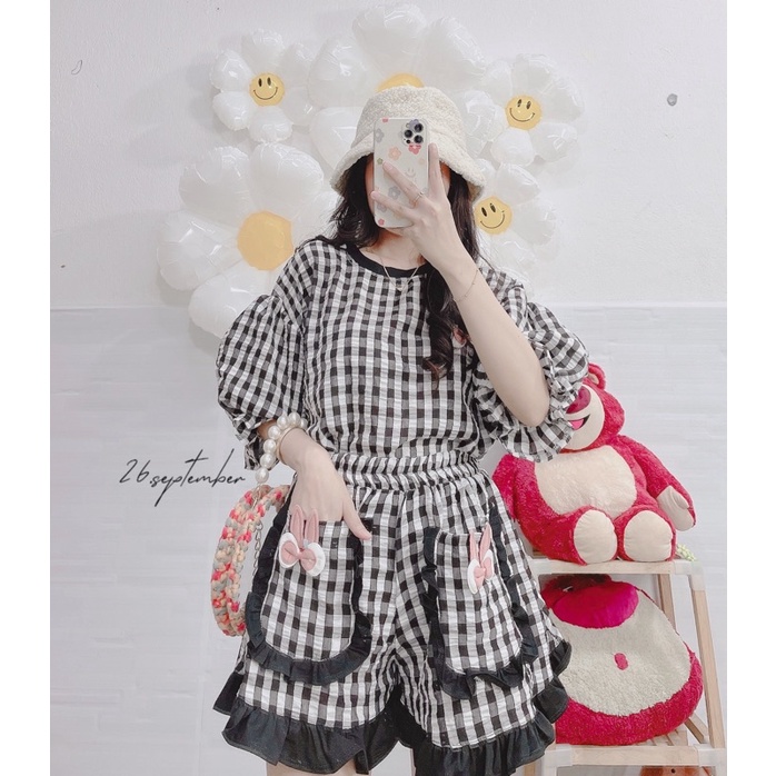 Bộ xốp thỏ phối nơ bèo dễ thương