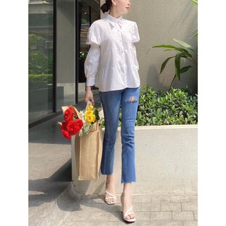 Q03 quần jeans xanh ống loe rách