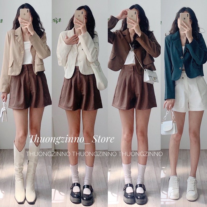 Áo blazer Korea dáng cộc thiết kế dài tay đệm vai hàng đẹp Áo khoác Hàn Quốc