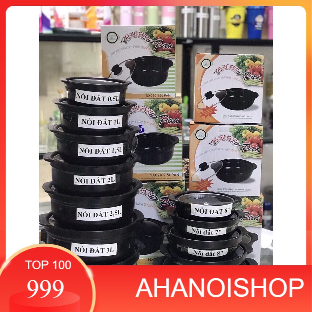 Nồi thố đất kho cá nấu mì cay hàn quốc cao cấp các cỡ dày dặn tráng men chống dính 7inch-0,5l-1lít-2lít