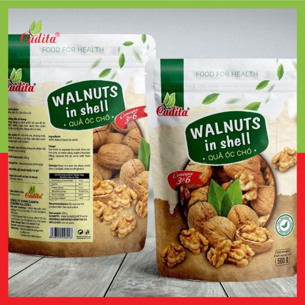 Quả óc chó còn vỏ Walnuts in shell Cadita dạng túi zip 500gr