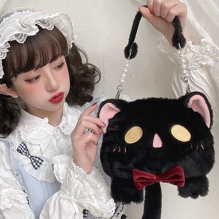 Túi Đeo Chéo Hình Mèo Ma Nhồi Bông Phong Cách lolita Thời Trang Thu Đông Mới