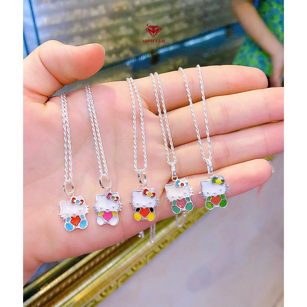 Dây chuyền bạc mèo Hello Kitty sơn màu chất liệu bạc ta cho bé Minh Tâm Jewelry