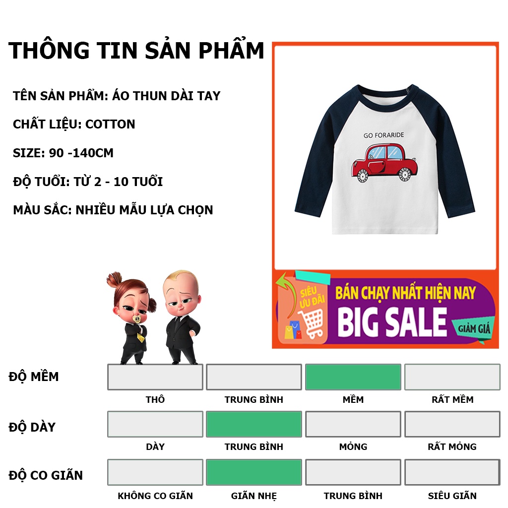 Áo thun bé trai 27KIDS áo thun dài tay cho bé họa tiết Giao Thông chất cotton hàng xuất Âu Mỹ