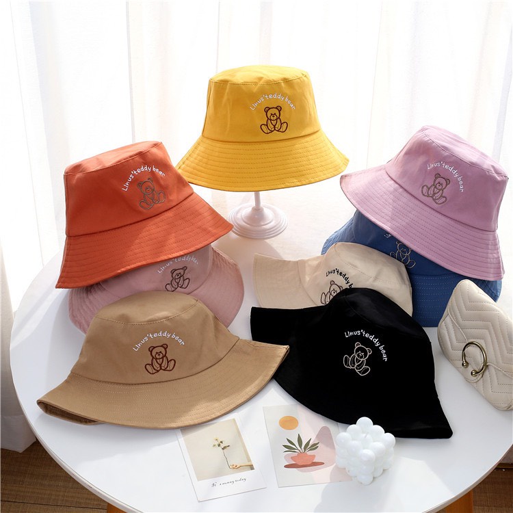 Mũ Bucket Thêu Hình Nón Tai Bèo Vành Cụp Gấu Teddy Bear 463 Nhiều Màu Sắc Ulzzang Form Unisex Nam Nữ - Hazo