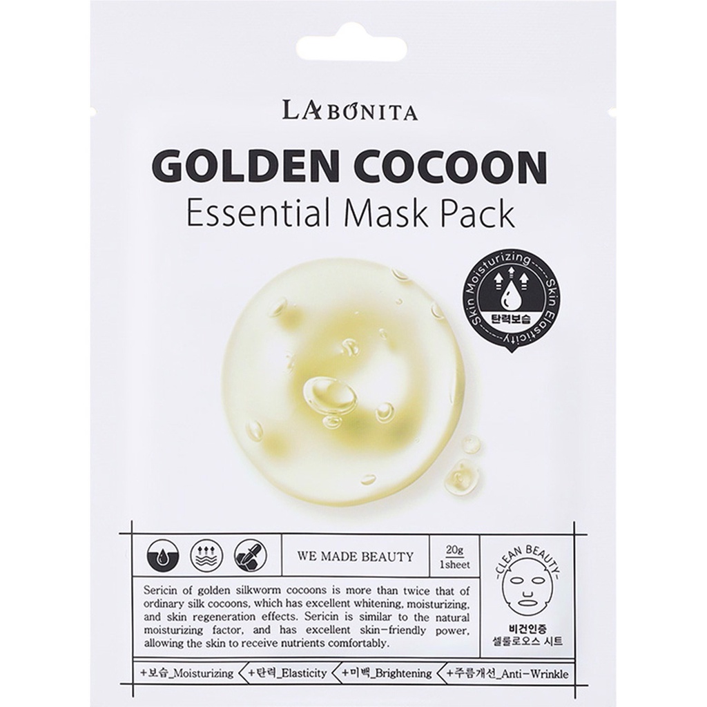 Combo 2 Mặt Nạ Dưỡng Ẩm Sáng Da Cải Thiện Nếp Nhăn La Bonita Golden Cocoon Essential Mask Pack 20g