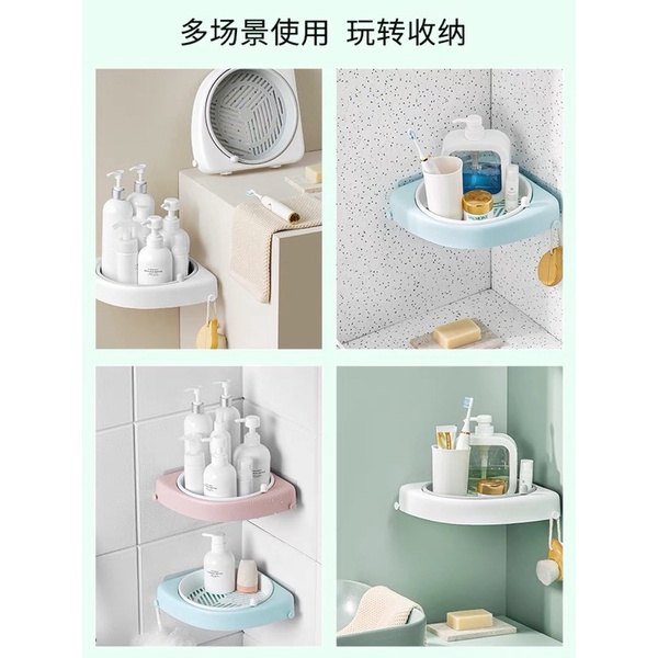 Kệ góc nhà tắm SALE Kệ dán tường nhà tắm -xoay 360 độ hình tròn khay chứa rộng thiết kế thông minh  Decor phòng tắm
