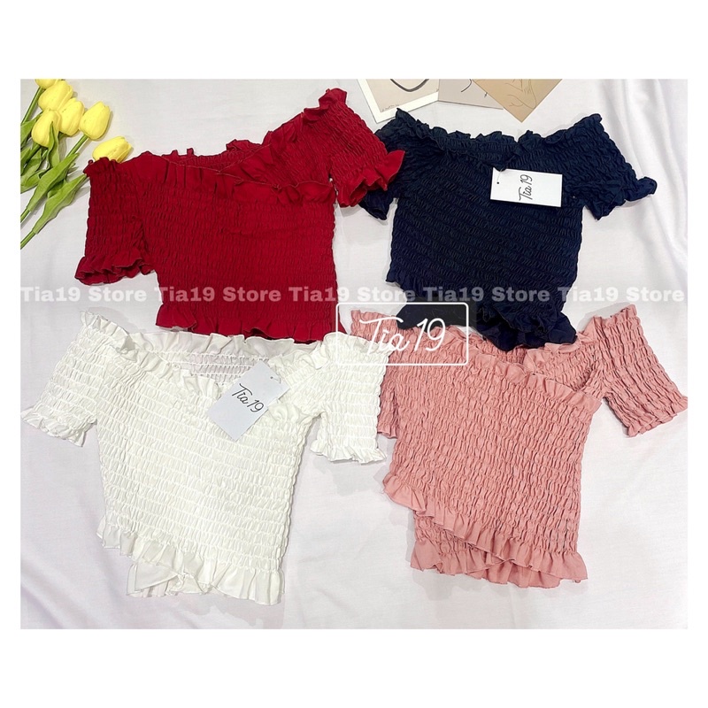 Áo croptop nhún đắp chéo. Áo trễ vai body ( Ảnh thật Tia19 chụp)