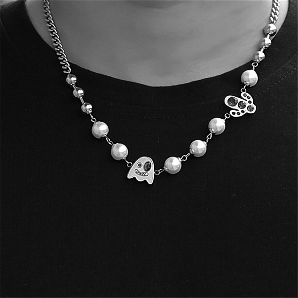 Vòng Cổ Choker Đính Ngọc Trai Hình Cây Xương Rồng Phong Cách Punk Cho Nam Nữ