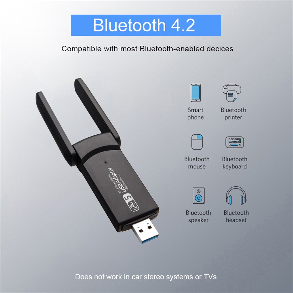 Đầu chuyển đổi dongle thẻ mạng wifi không dây AC 1300Mbps 5.8G/ 2.4G LAN USB 3.0 bluetooth 4.2 802.11ac cho laptop