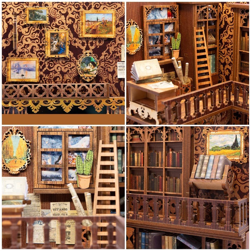 Set kệ sách/ phòng sách thu nhỏ trang trí nhà búp bê DIY