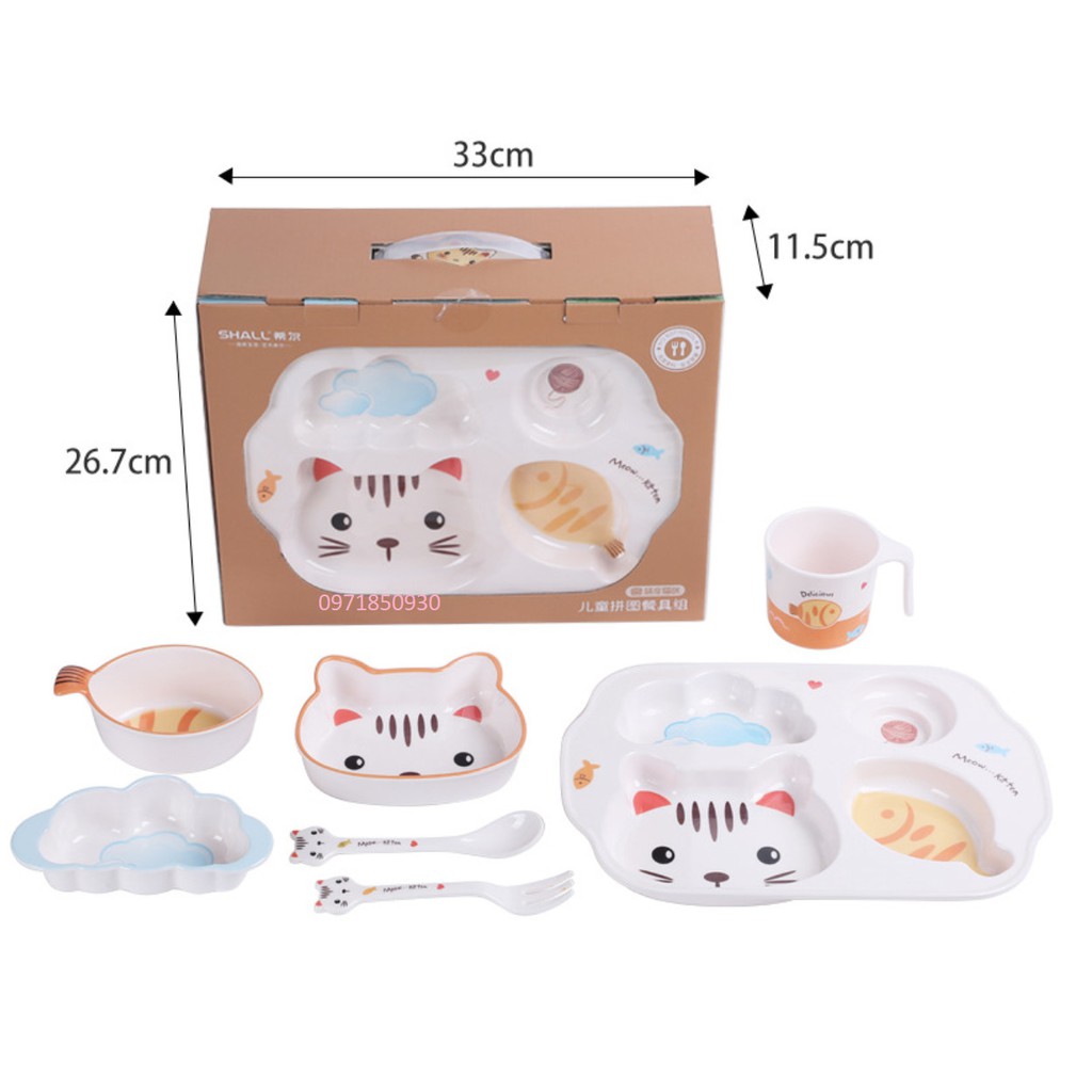 Sét 7 Món Khay, Bát, Cốc, Dĩa và Thìa Ăn Dặm Hữu Cơ Tự Nhiên SHALL Cao Cấp Cho Bé - Nhiều Mẫu