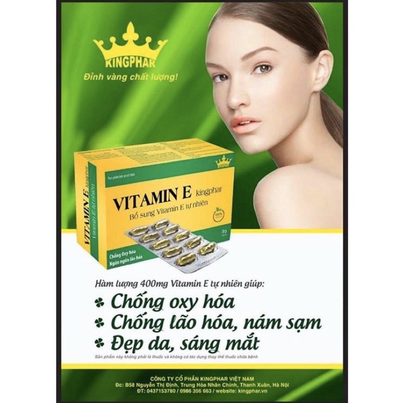 Viên Uống Bổ Sung VITAMIN  E Kingphar Hộp 30 viên – Bí quyết dưỡng da từ sâu bên trong