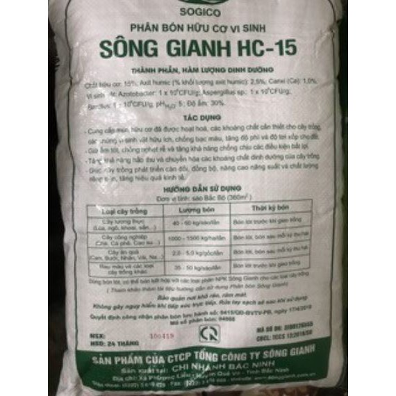 PHÂN HỮU CƠ VI SINH SÔNG GIANH - BAO 10 KG