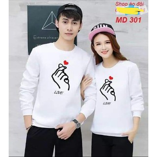 Áo đôi áo nỉ bông tay thả tim siêu hót