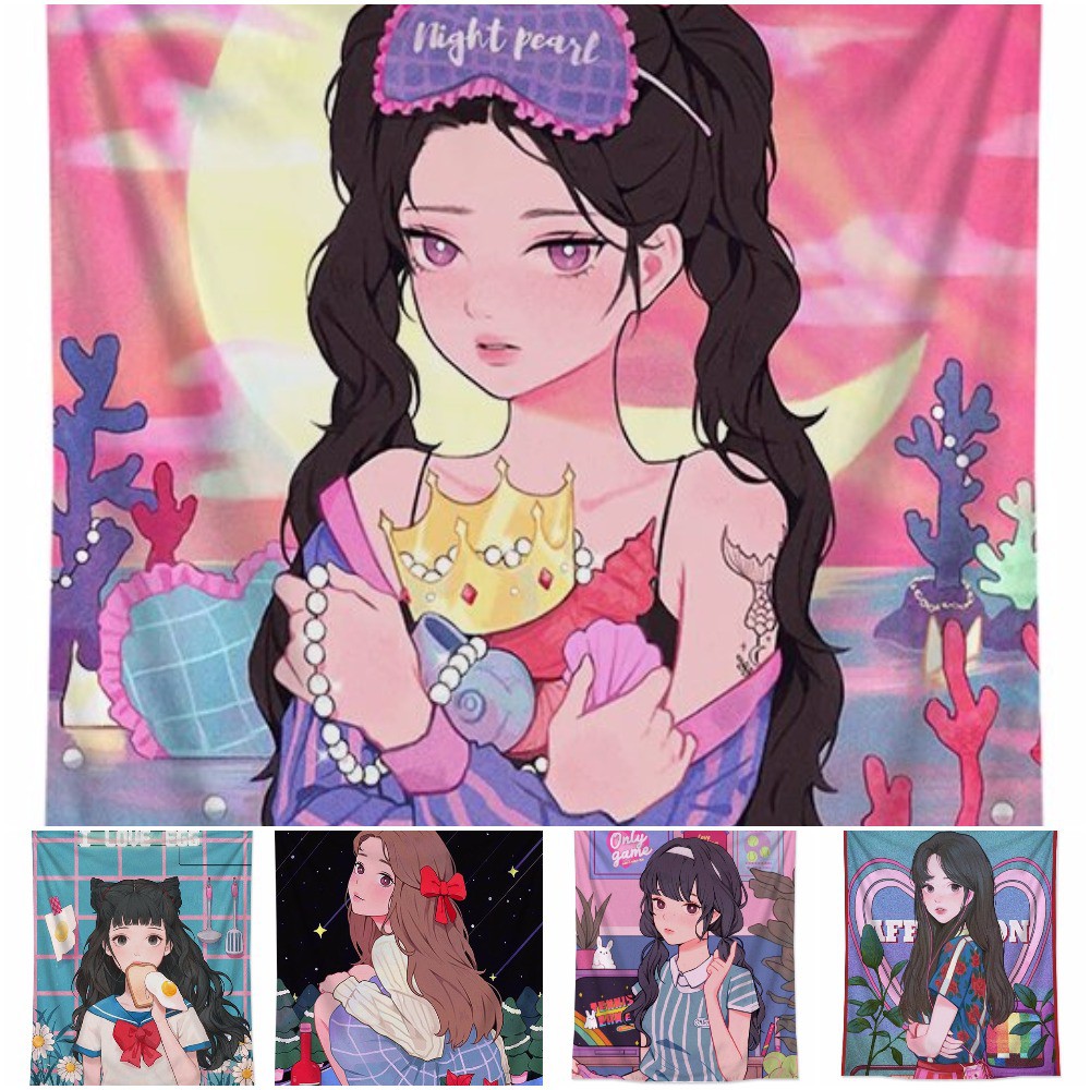 Tranh vải treo tường anime ⚡[ 𝗳𝗿𝗲𝗲𝘀𝗵𝗶𝗽 ] ⚡ thảm treo tường mẫu cô gái dành cho phòng ngủ đẹp giá rẻ