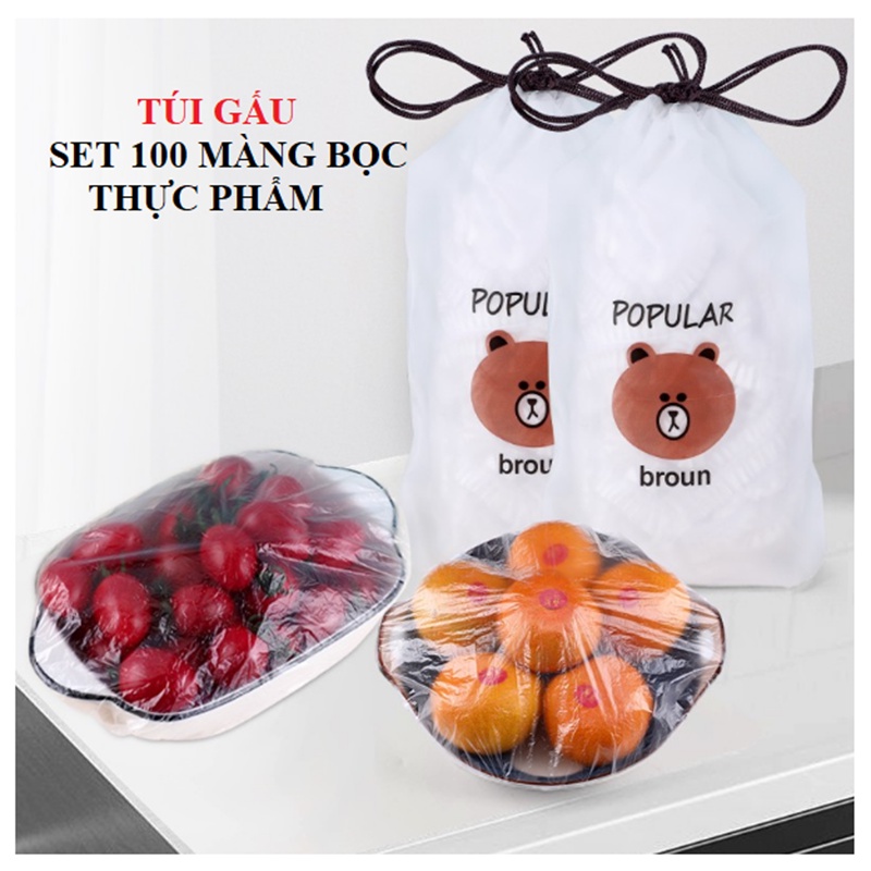 SET 100 MÀNG BỌC thực phẩm túi gấu có chun co giãn tái sử dụng - Loại 1