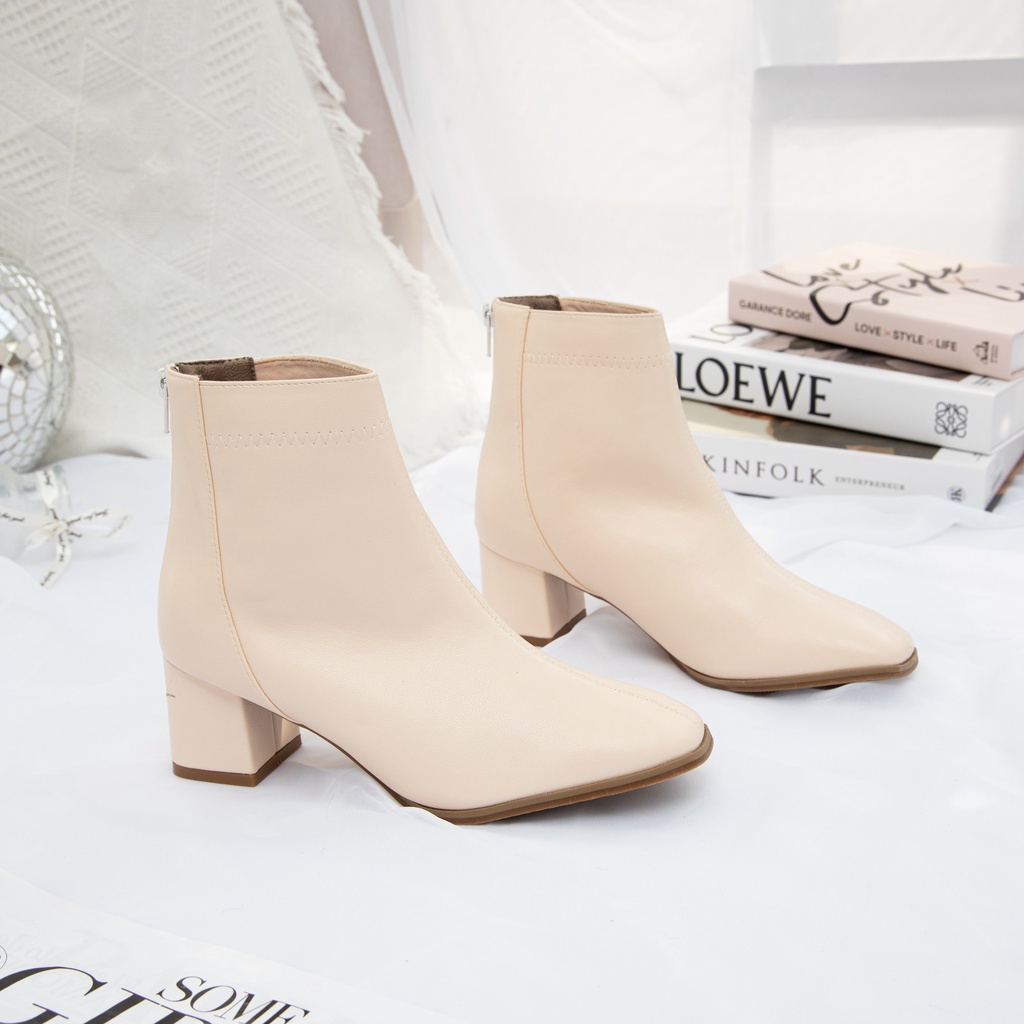 Giày Boots Nữ thời trang MWC Boots cổ thấp gót vuông 5p dáng bốt lửng màu đen phong cách hàn quốc NUBO-9103