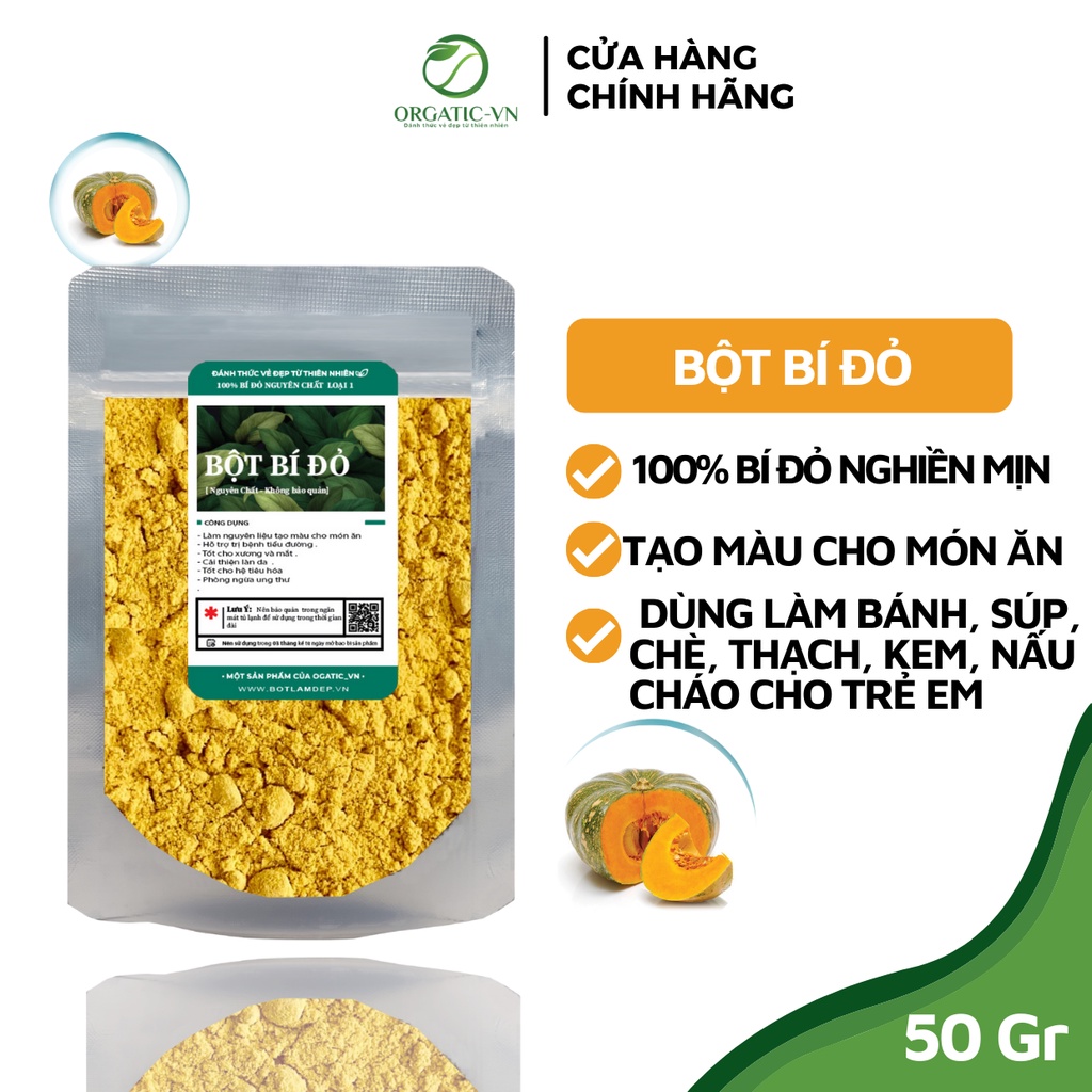 Bột bí đỏ nguyên chất (50gr) - NGUYÊN LIỆU LÀM BÁNH &amp; TẠO MÀU NGUYÊN CHẤT