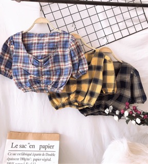 Áo croptop kẻ caro chun eo🌻