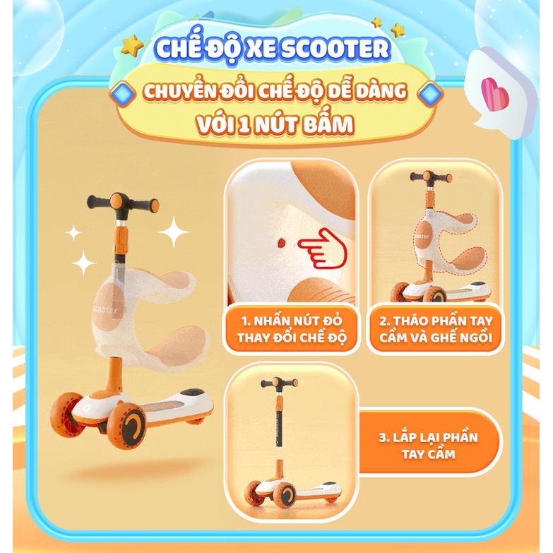 FREE SHIP !!! Xe trượt Scooter 808 màu vàng có nhạc có đèn led 3 trong 1, bánh phát sáng cho bé, tải trọng lên đến 150kg