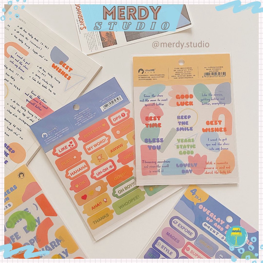 Set 4 tấm sticker overlay trang trí planner và journal