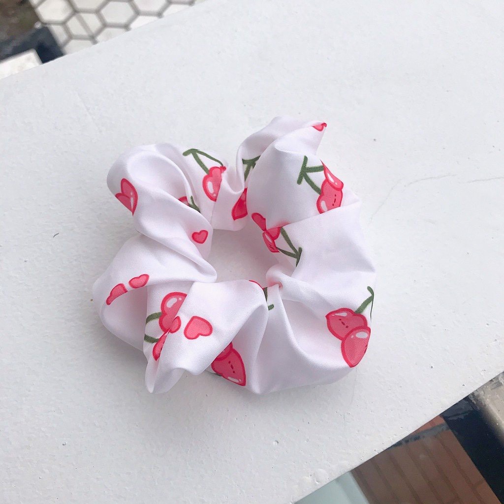 [ Ảnh Thật] Cột Tóc Vải Scrunchies Cherry