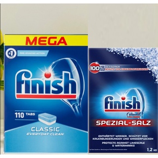 Combo Muối Làm Mềm Nước Finish + Hộp Viên Rửa Bát Chén Finish Clasic Chuyên Dùng (Hộp 110 Viên ) Tích Hợp Bóng Muối Bột