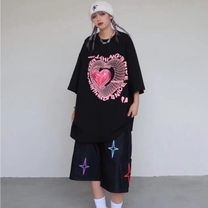 Áo thun unisex tay lỡ nam nữ form rộng Tim Heart Everything❤áo phông  cách in tim basic chất cotton giá rẻ đôi nhóm