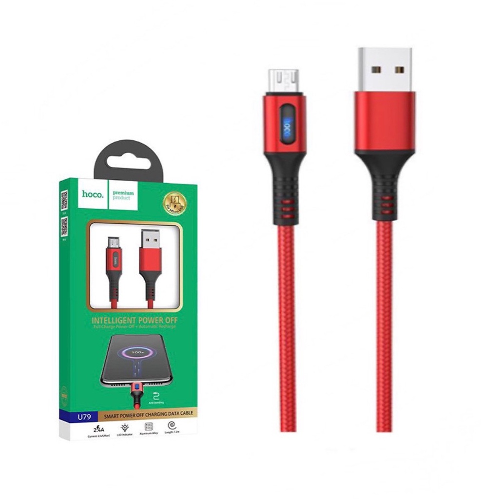 Cáp sạc hoco U-79 tự ngắt thông minh chân dẹt cho (i), bảo vệ chống chai pin