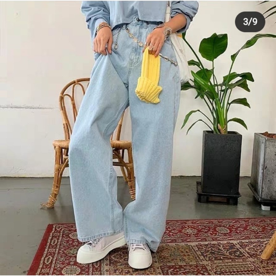 [ FREESHIP ] QUẦN JEAN ỐNG RỘNG NỮ LƯNG CAO MÀU XANH NHẠT HIP HOP, DẠO PHỐ, THỜI TRANG NGẦU NITIQC