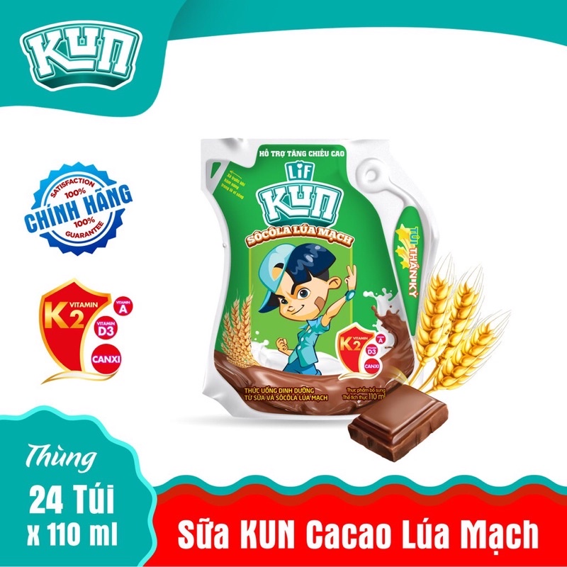 sữa kun túi hương cam,nho,dâu,socola lúa mạch 110ml