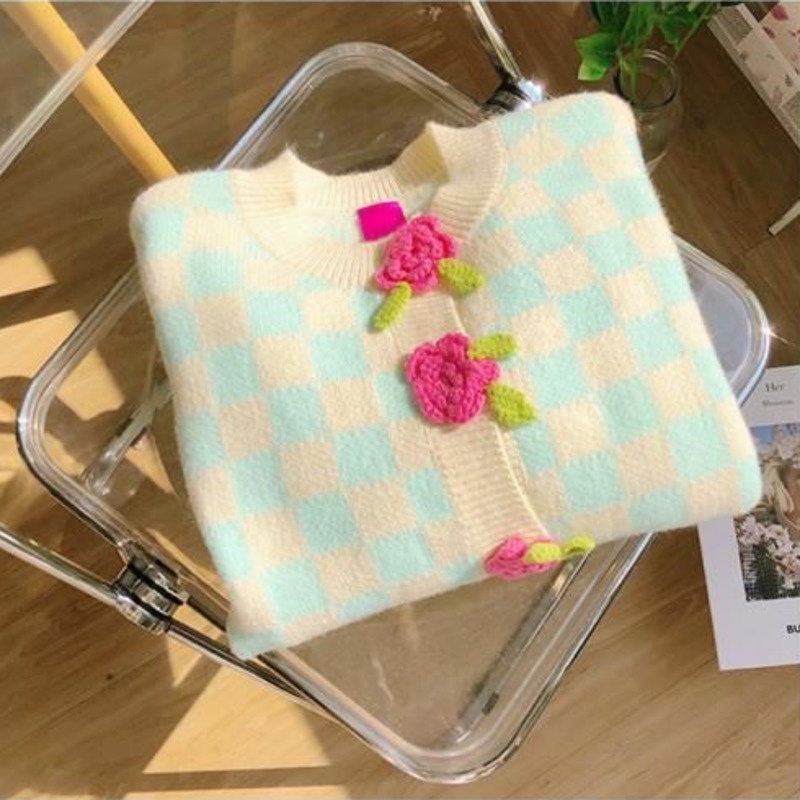 Áo khoác len cardigan Pure Cube họa tiết hoa ba chiều ngọt ngào phong cách Hàn Quốc thời trang xuân thu dành cho nữ