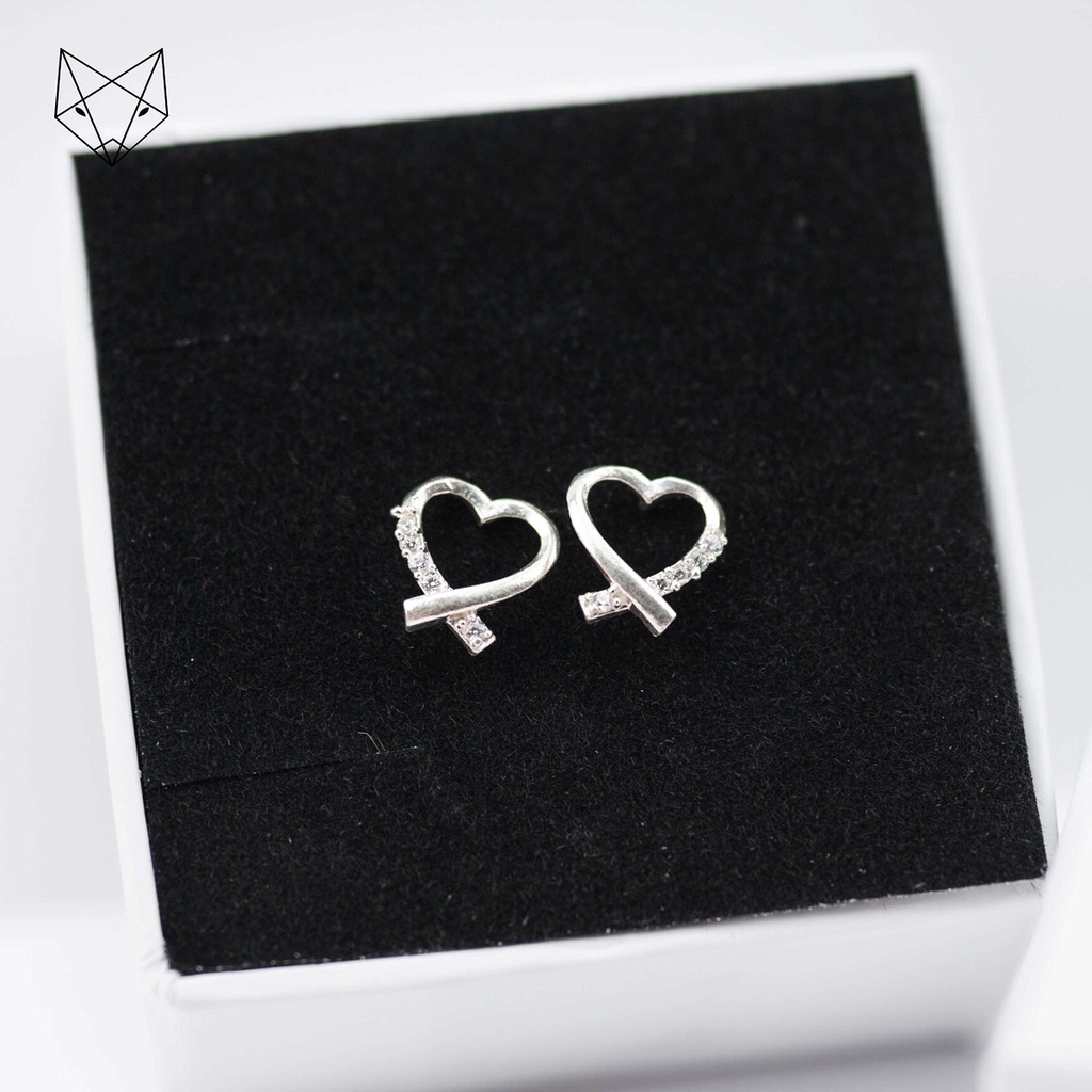 Khuyên Tai Bạc Ta Nữ CaoBac Silver Sợi Tim Một Hàng Đá Lấp Lánh Đơn Giản Đáng Yêu