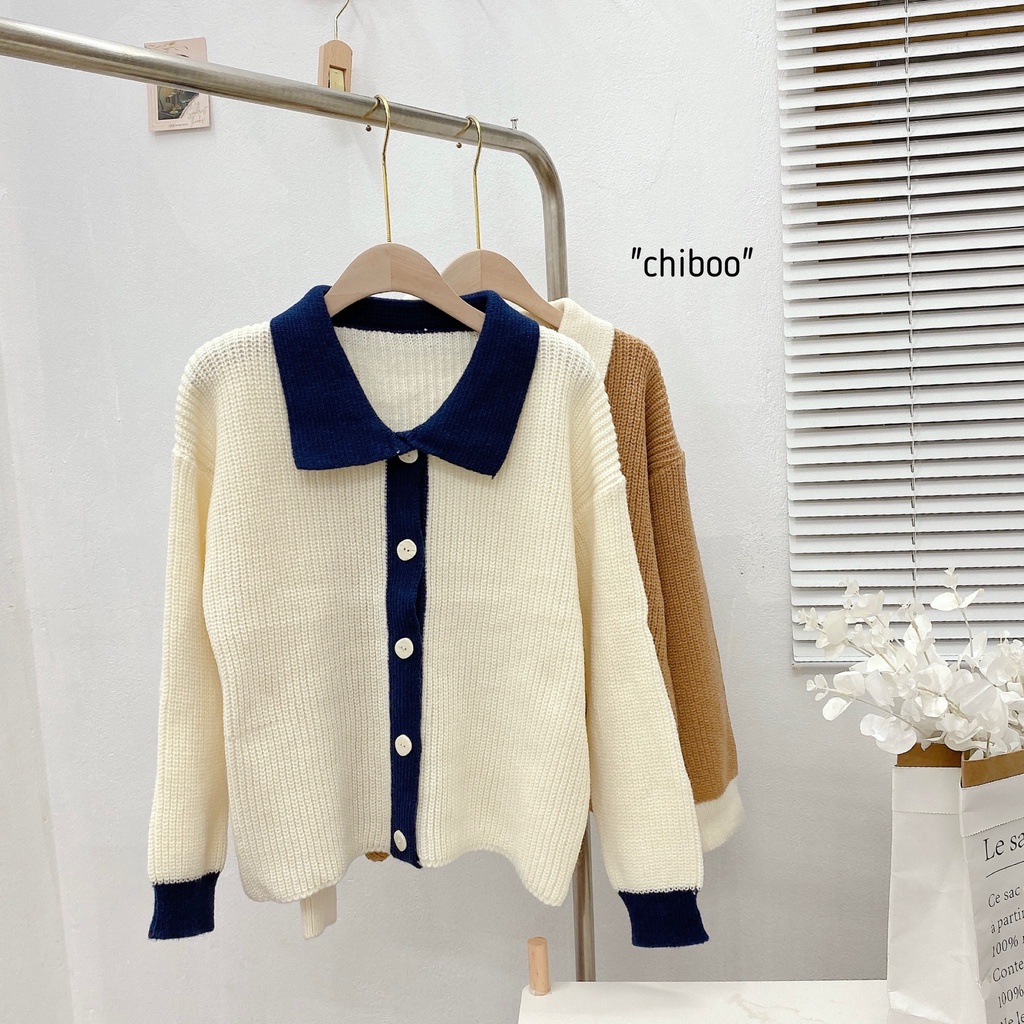 Áo Len Dài Tay Nữ Màu Nâu Trắng Cổ Bẻ Dài Tay Phong Cách Hàn Quốc Nhẹ Nhàng Tiểu Thư Loại 1 Mùa Thu Đông