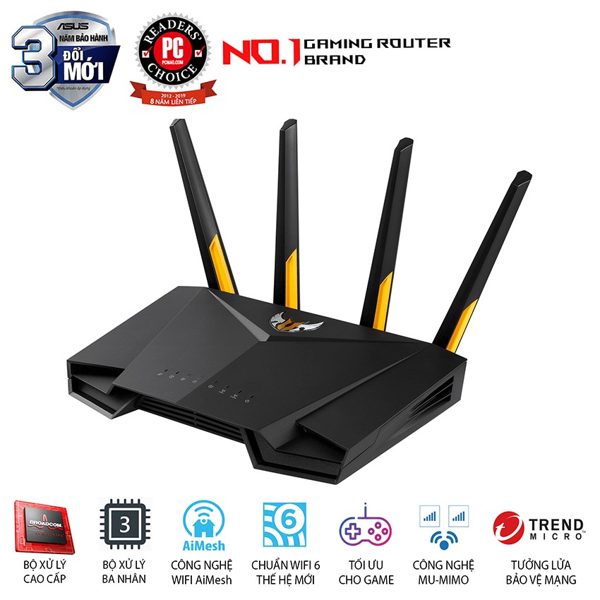 Bộ phát wifi 6 Asus TUF GAMING AX3000 (Hàng chính Hãng Asus Việt Nam)